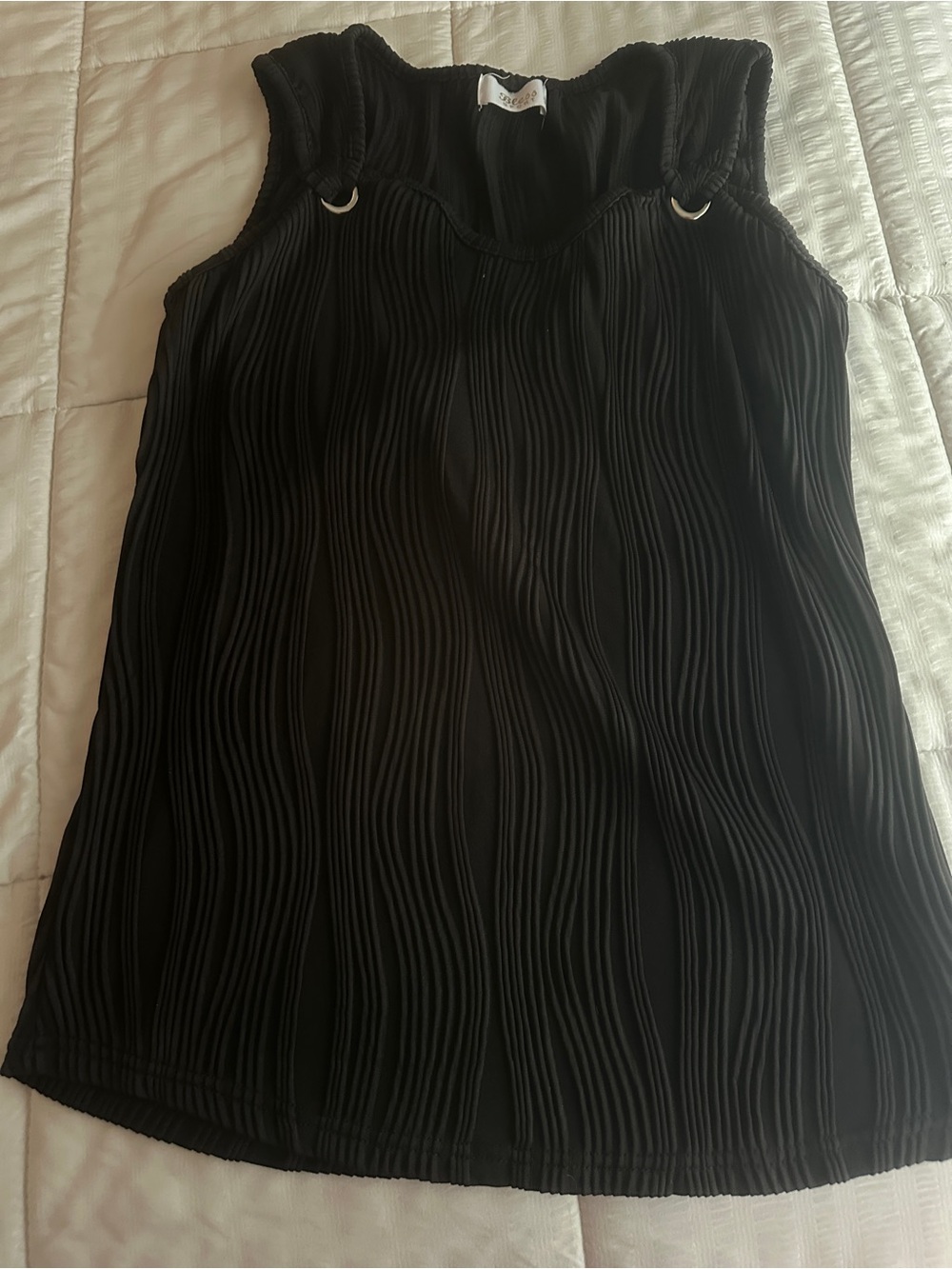 Women's Black Textured Sleeveless Top